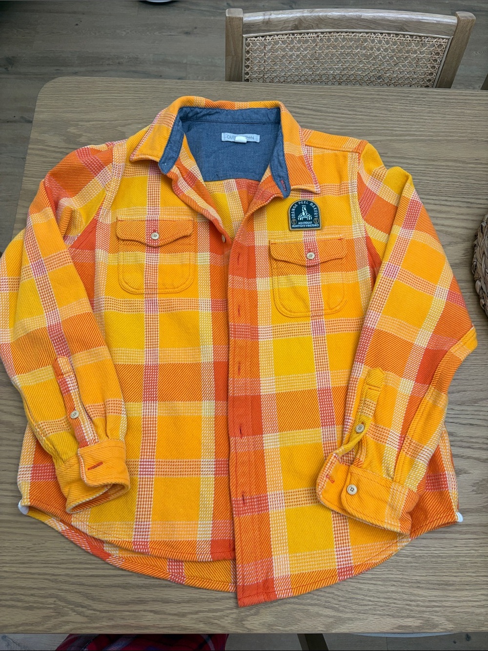 Men’s Outerknown  Orange & Yellow Plaid Button-Down Shirt with Chest Pockets